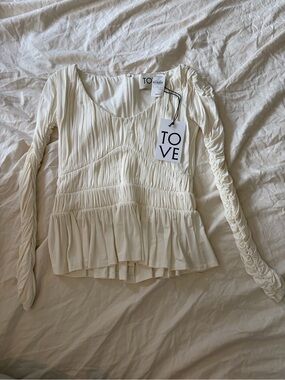 TOVE Cream Lydia Ruched Long-Sleeve Peplum Top